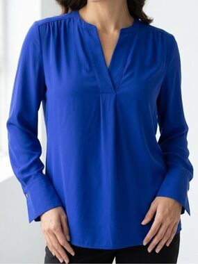 Calvin Klein Royal Blue Blouse – Size S | Minimalist Chic | Office‑to‑Evening